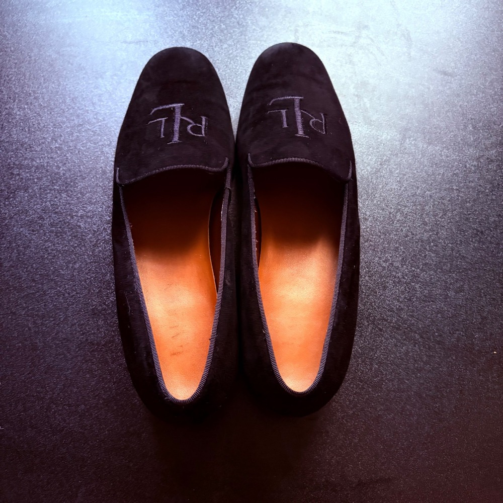 Lauren Ralph Lauren Monogrammed-Embroidered Black loafers slip on flats size 7 - Picture 1 of 7